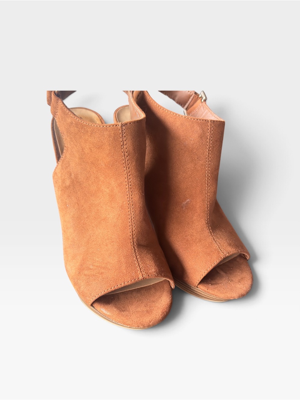 Sun + Stone Suede Open-Toe Mules in Cognac Brown